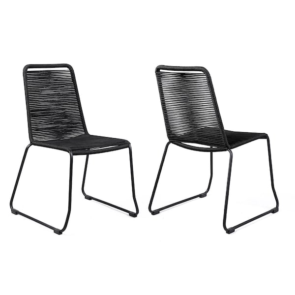 Armen Living Shasta Outdoor Metal and Black Rope Stackable Dining Chair, PK2 LCSHSIBLK - main